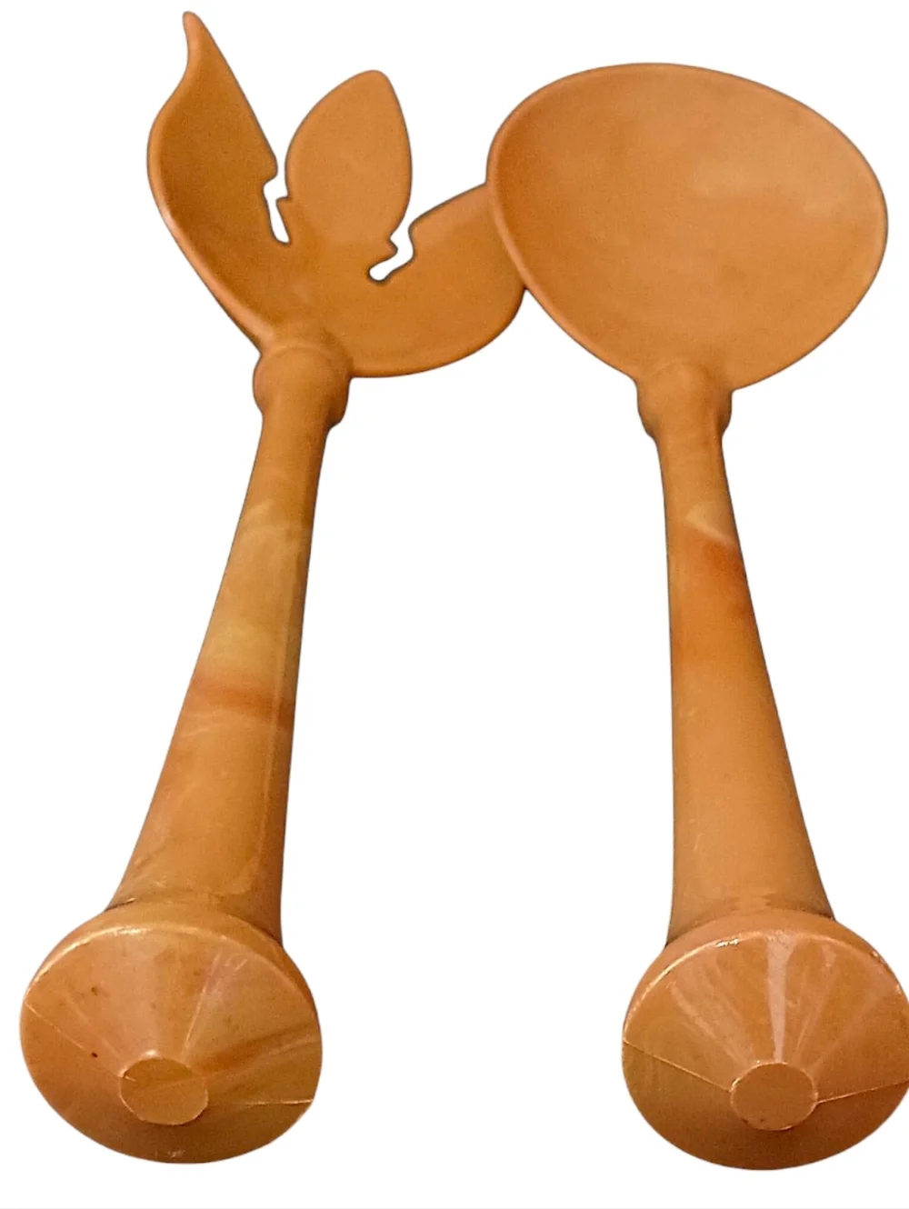 Vintage Melamine Salad Servers Set Harvest‎ Gold Butterscotch Marbled Fork Spoon